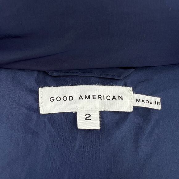 Good American Womens Iridescent Quilted Hooded Puffer Jacket in Blue Size Medium - Picture 15 of 16